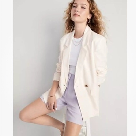 Old Navy Crème de la Crème oversized double breasted soft linen blend blazer M - Picture 1 of 13